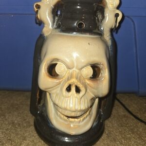 Kirkland Halloween Skull Lantern with Tealight 8" Ceramic with Handle